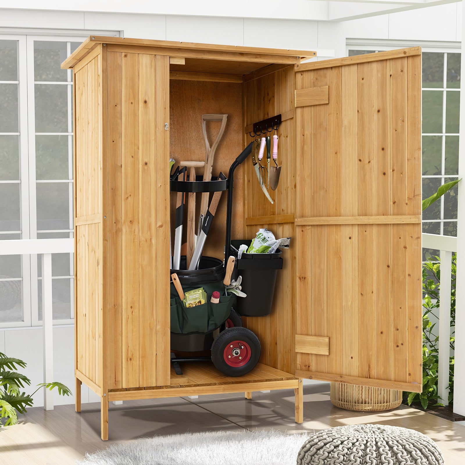 5 × 3 Feet Outdoor Storage Cabinet with Asphalt Roof and 3 Shelves, Natural Sheds & Outdoor Storage   at Gallery Canada