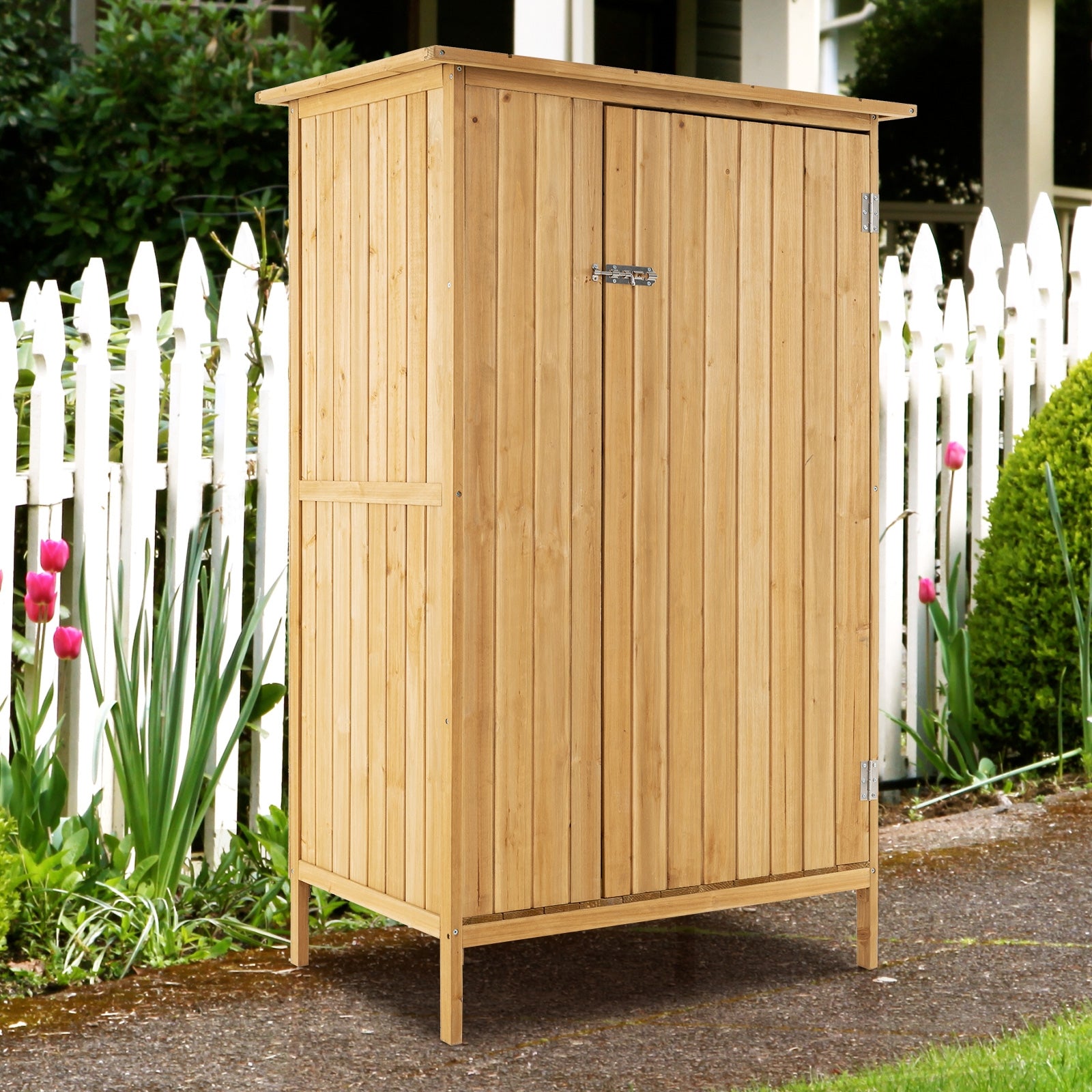 5 × 3 Feet Outdoor Storage Cabinet with Asphalt Roof and 3 Shelves, Natural Sheds & Outdoor Storage   at Gallery Canada