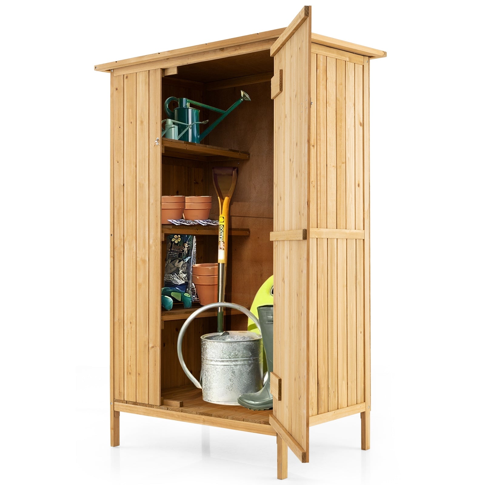 5 × 3 Feet Outdoor Storage Cabinet with Asphalt Roof and 3 Shelves, Natural Sheds & Outdoor Storage Natural  at Gallery Canada