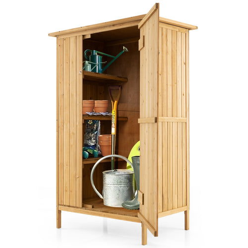 5 × 3 Feet Outdoor Storage Cabinet with Asphalt Roof and 3 Shelves, Natural