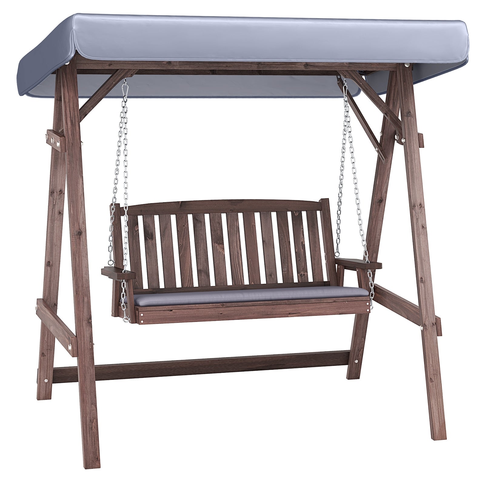 2-Person Porch Swing with Fir Wood Stand and Tilt Canopy, Brown Porch Swings Brown  at Gallery Canada