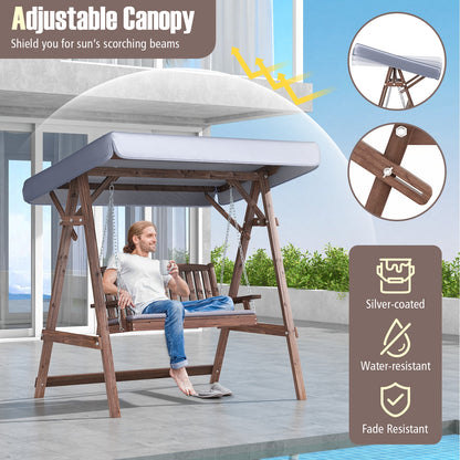 2-Person Porch Swing with Fir Wood Stand and Tilt Canopy, Brown Porch Swings   at Gallery Canada