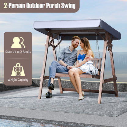 2-Person Porch Swing with Fir Wood Stand and Tilt Canopy, Brown Porch Swings   at Gallery Canada