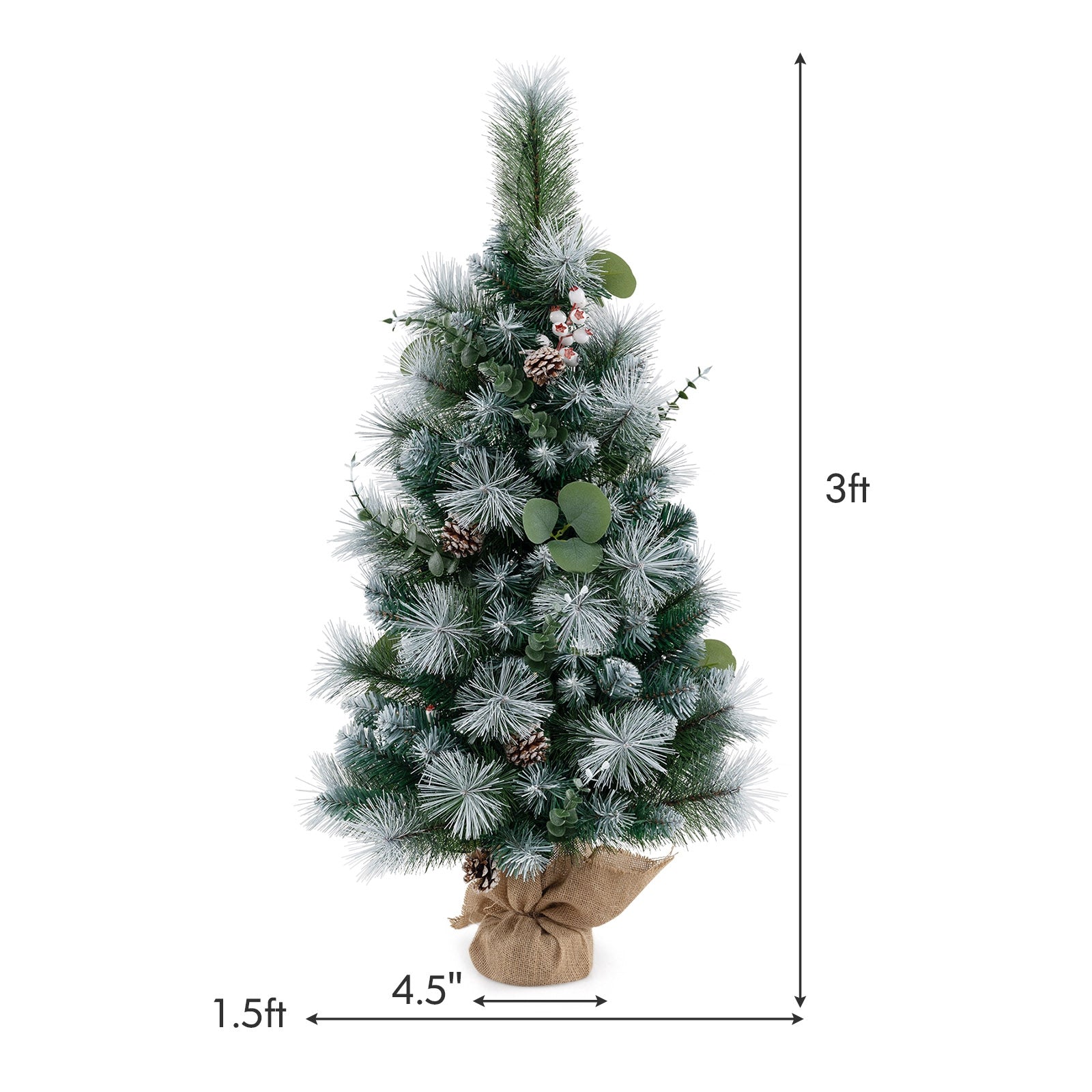 3 FT Pre-Lit Artificial Mini Christmas Tree with 98 Flocked PVC and Pine Needles, Green Christmas   at Gallery Canada