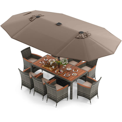 11 Pieces Patio Dining Set with 15 Feet Double-Sided Patio Umbrella Base Included, Tan Patio Dining Sets Tan  at Gallery Canada