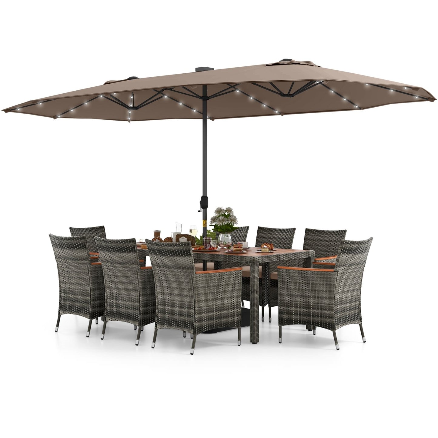 11 Pieces Patio Dining Set with 15 Feet Double-Sided Patio Umbrella Base Included, Tan Patio Dining Sets   at Gallery Canada