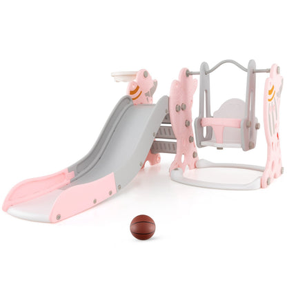 4-in-1 Kids Slide and Swing Set with Basketball Hoop, Pink Climbers & Slides Pink  at Gallery Canada