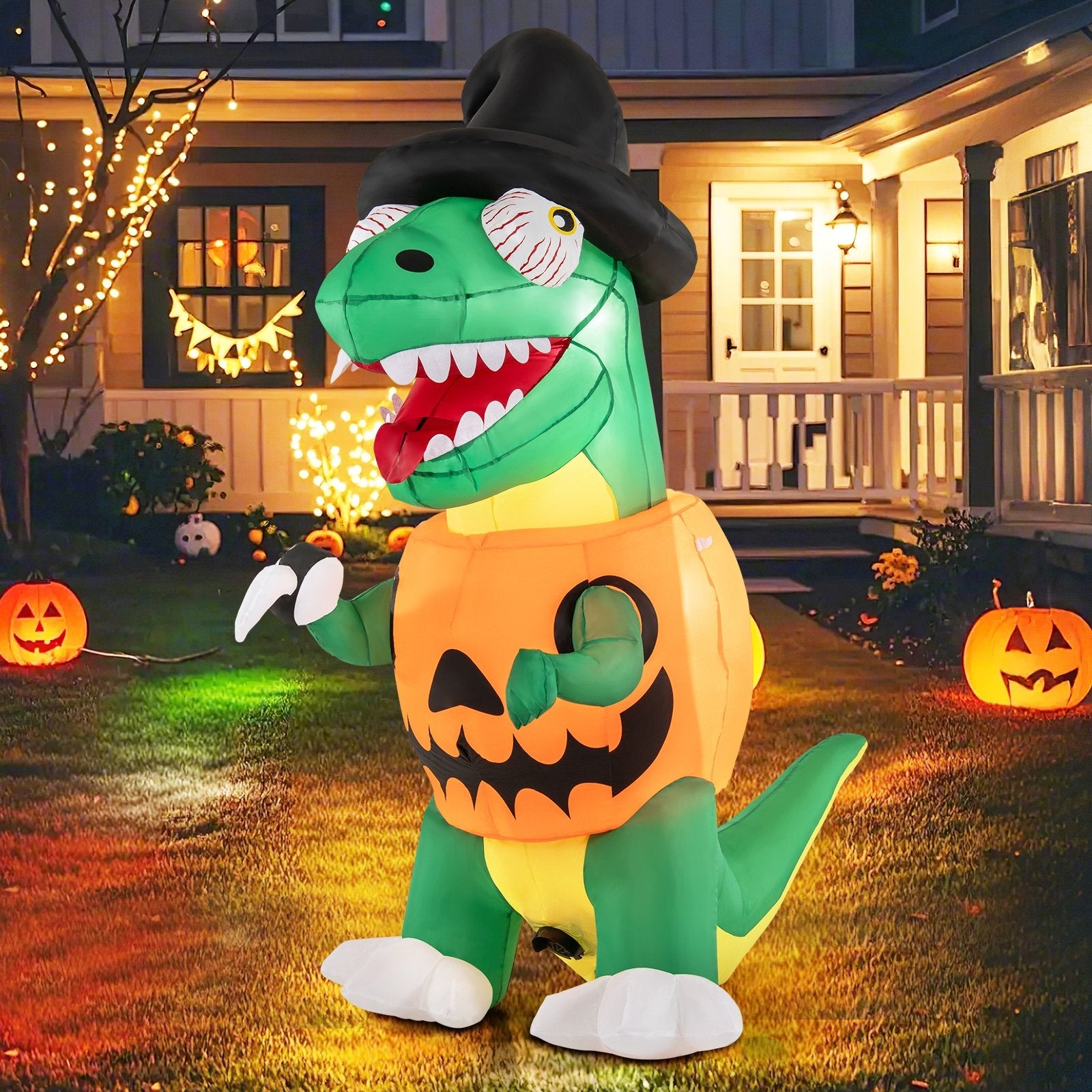 Blow up Inflatable Pumpkin Dinosaur Yard Decoration with Built-in LED Lights Halloween   at Gallery Canada