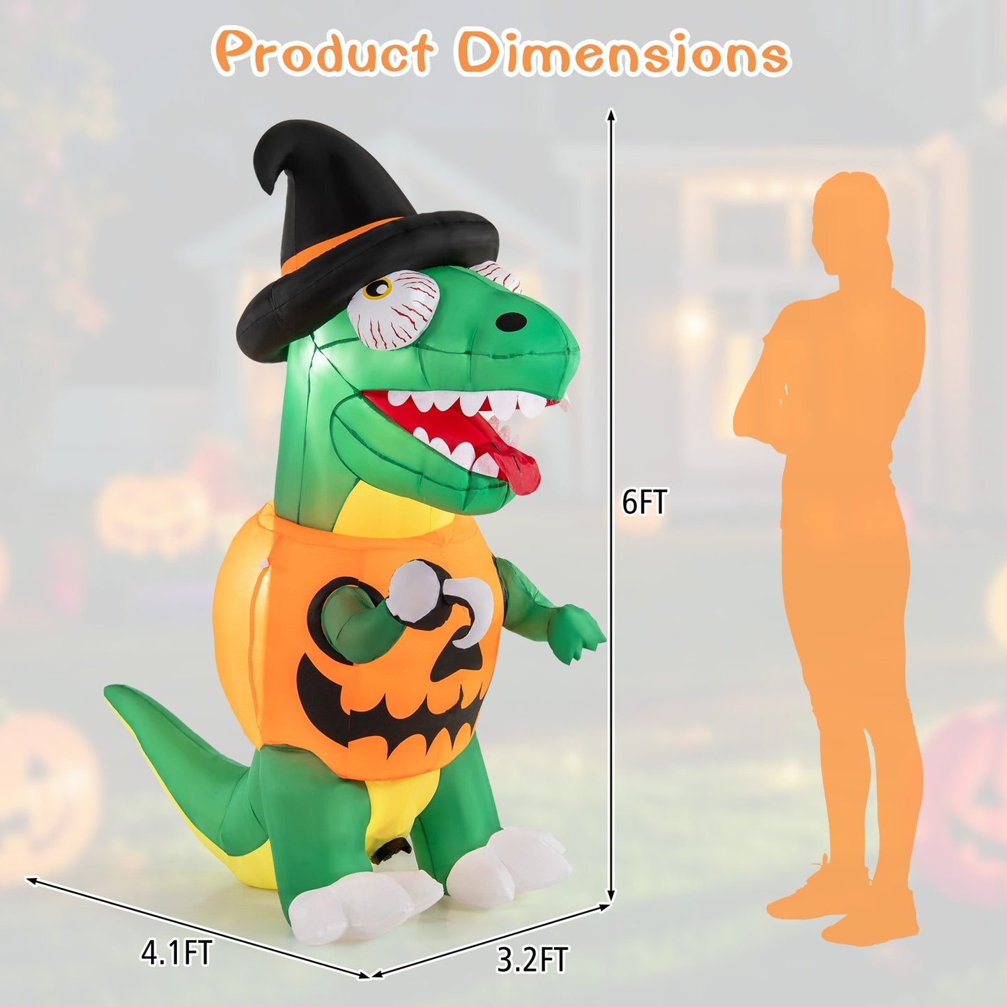 Blow up Inflatable Pumpkin Dinosaur Yard Decoration with Built-in LED Lights Halloween   at Gallery Canada