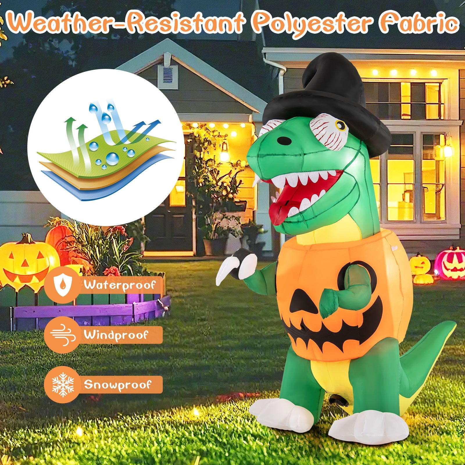 Blow up Inflatable Pumpkin Dinosaur Yard Decoration with Built-in LED Lights Halloween   at Gallery Canada