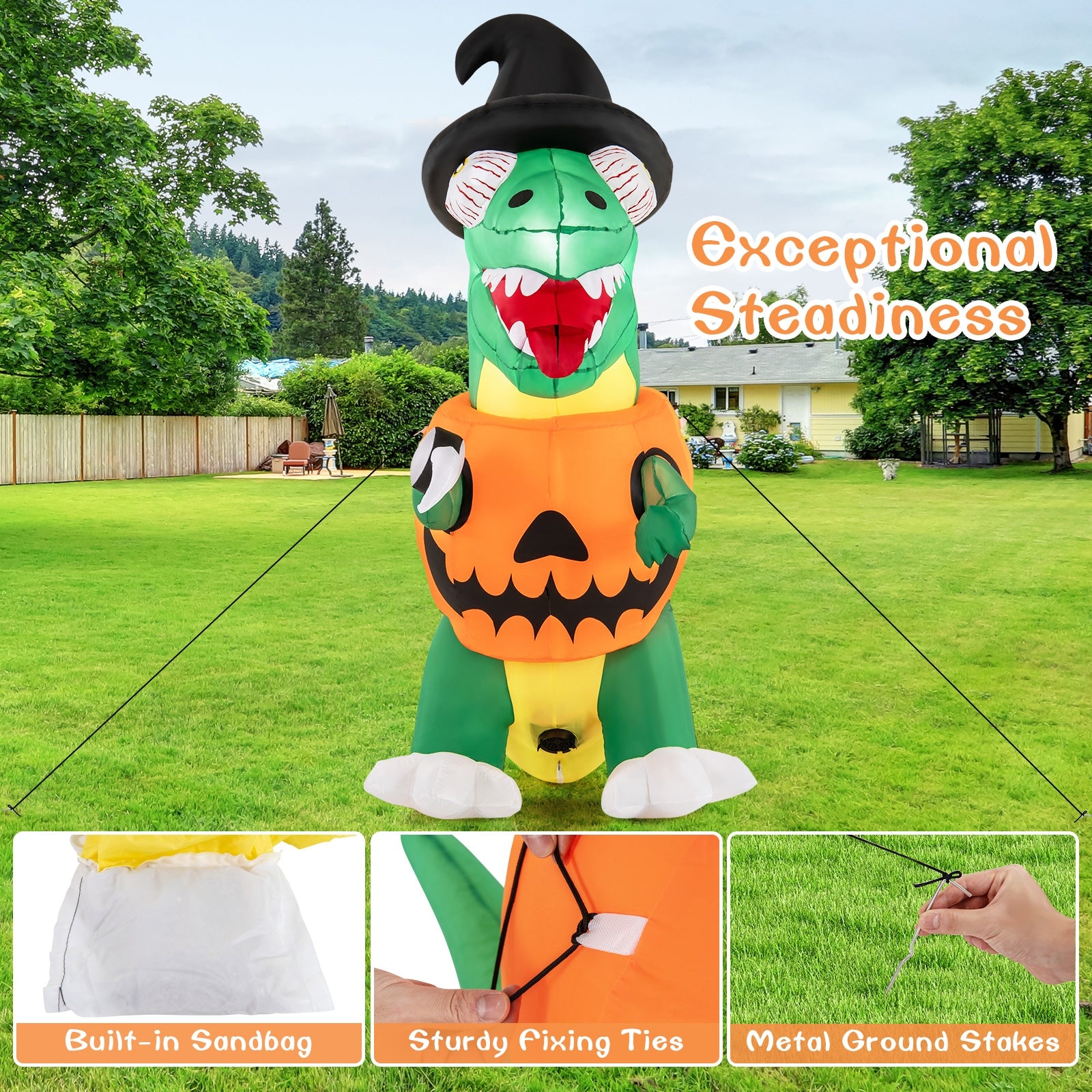 Blow up Inflatable Pumpkin Dinosaur Yard Decoration with Built-in LED Lights Halloween   at Gallery Canada