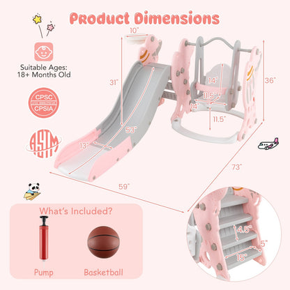 4-in-1 Kids Slide and Swing Set with Basketball Hoop, Pink Climbers & Slides   at Gallery Canada