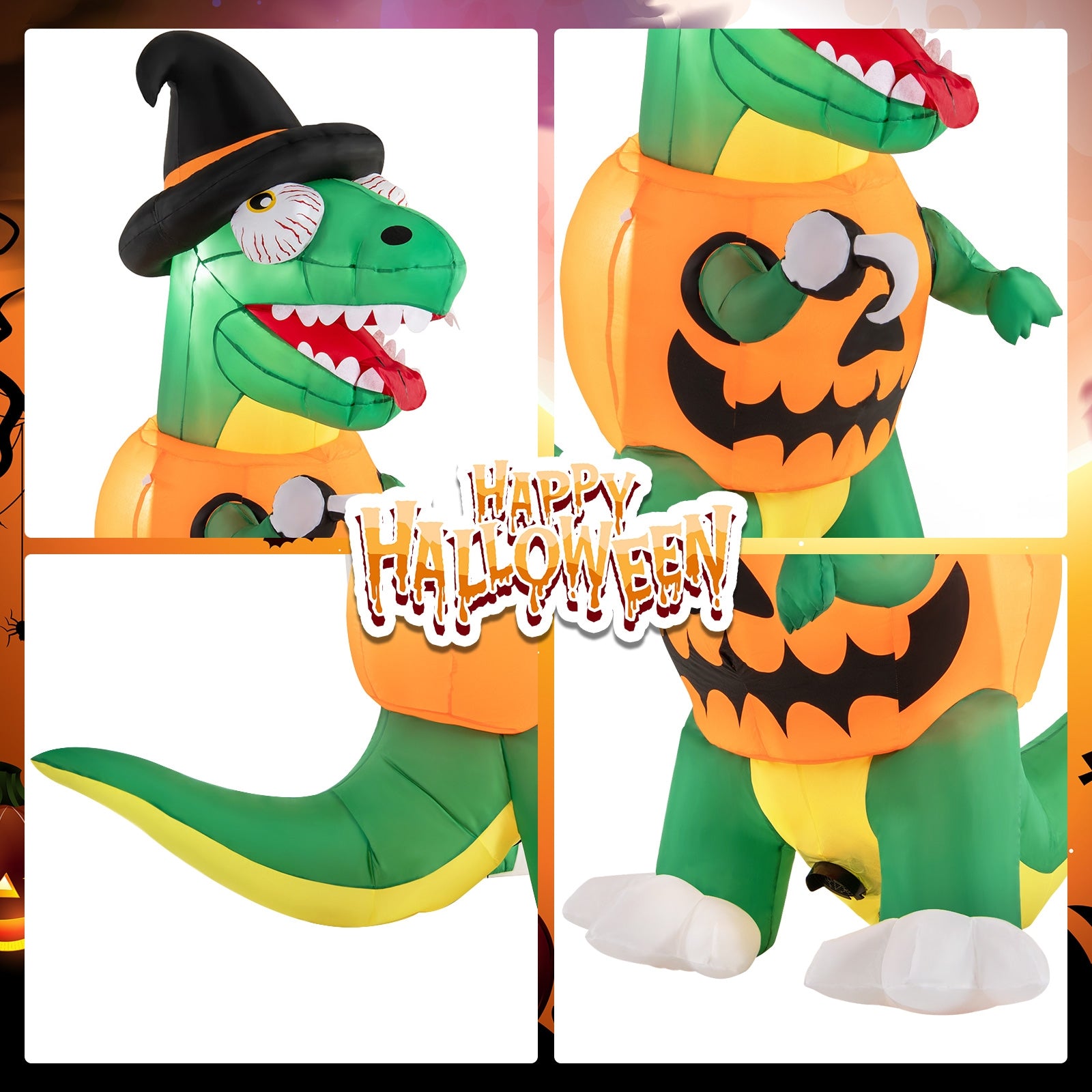 Blow up Inflatable Pumpkin Dinosaur Yard Decoration with Built-in LED Lights Halloween   at Gallery Canada