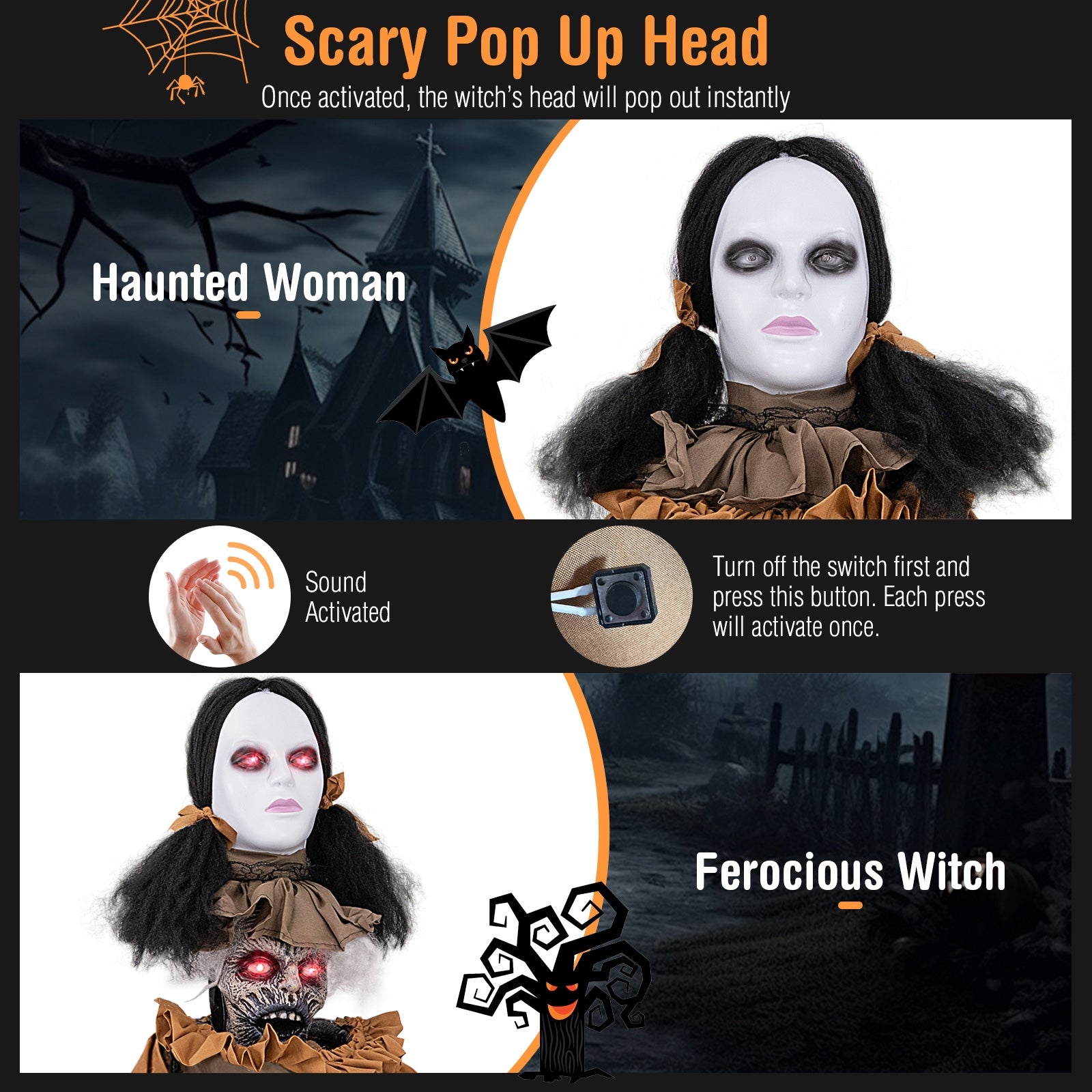 Halloween Animatronic Haunted Woman with Pop Up Head and Control Button Halloween at Gallery Canada
