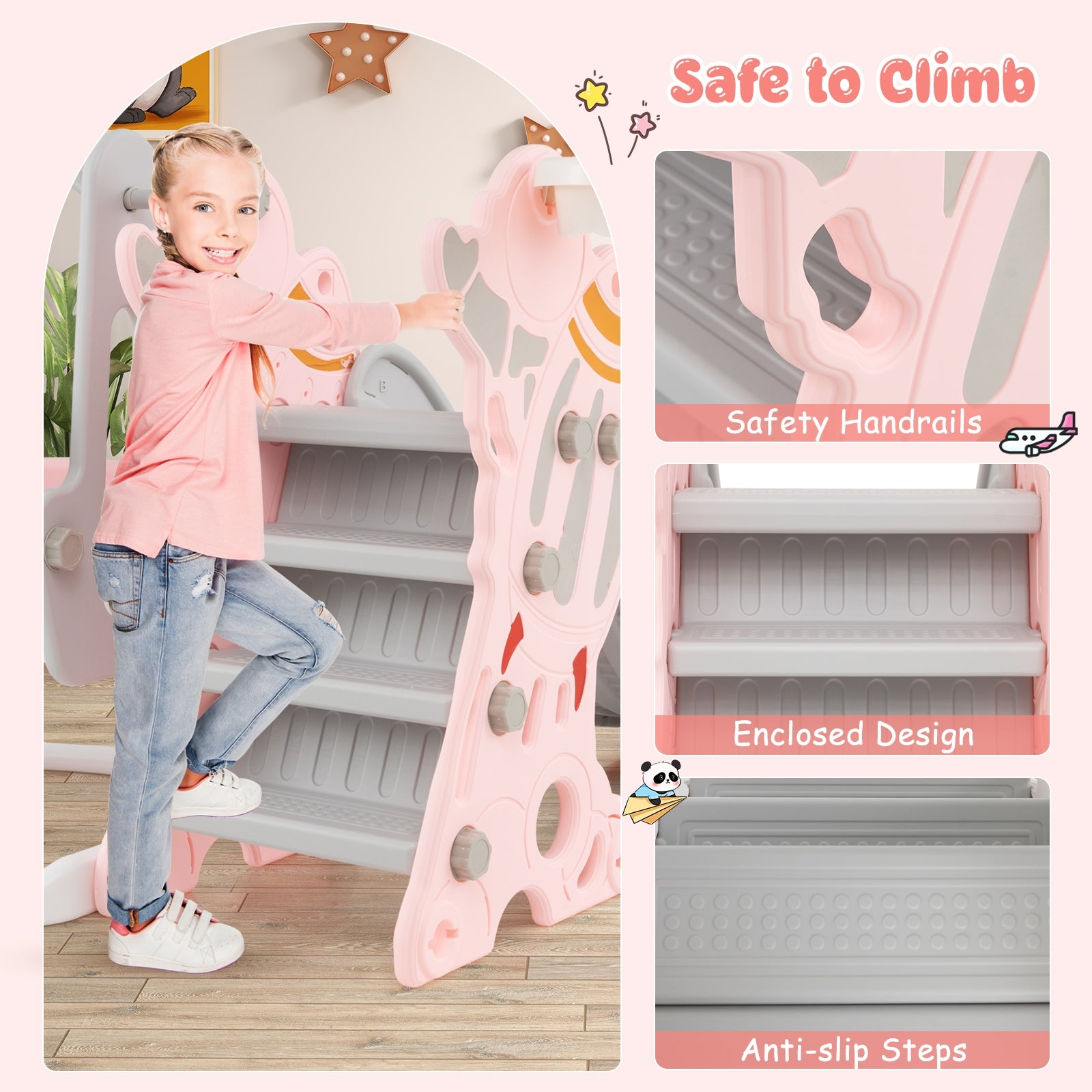 4-in-1 Kids Slide and Swing Set with Basketball Hoop, Pink Climbers & Slides   at Gallery Canada