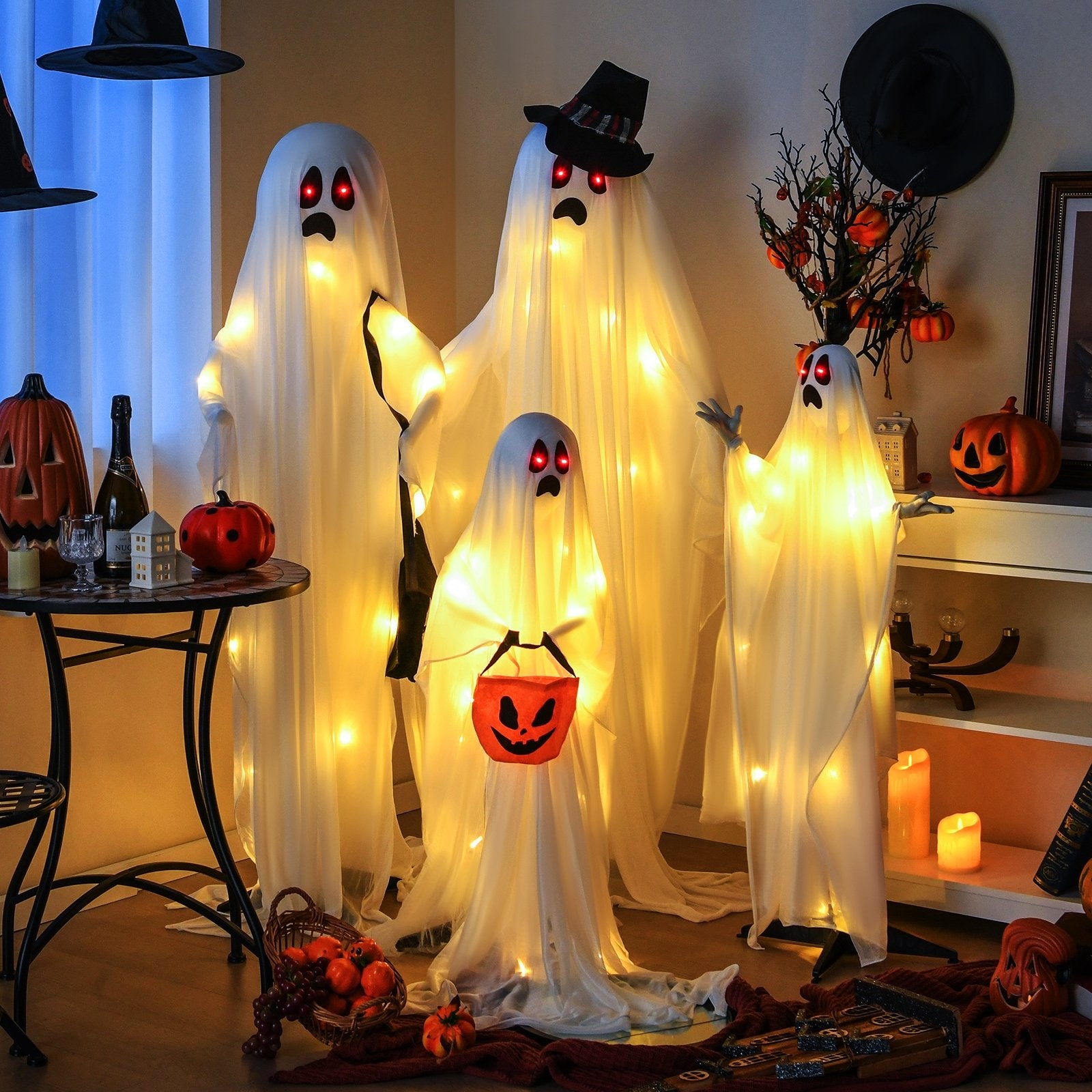 4 PCS Halloween Light up White Cloth Ghost Family with Red and Warm White LED Lights, White Halloween   at Gallery Canada