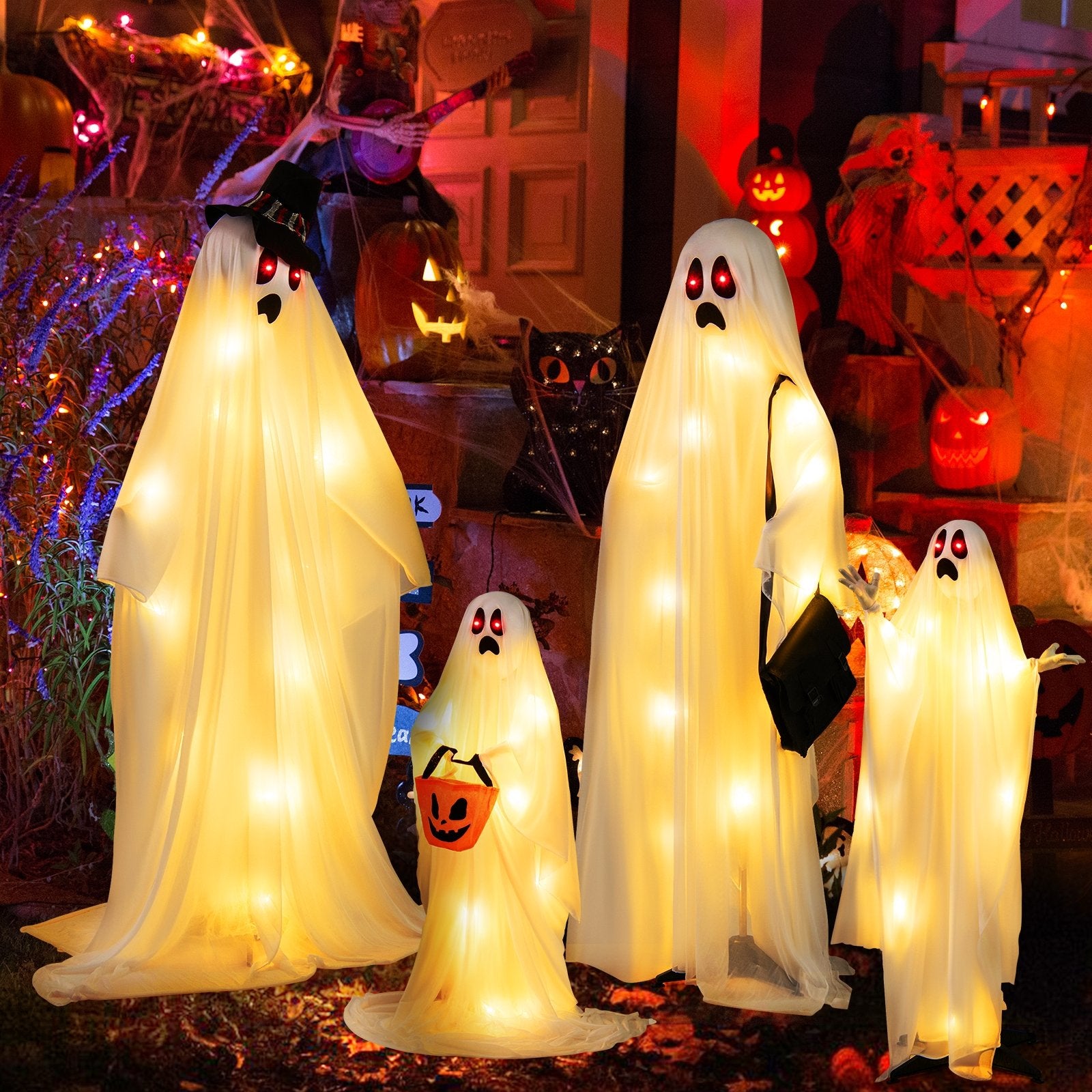 4 PCS Halloween Light up White Cloth Ghost Family with Red and Warm White LED Lights, White Halloween   at Gallery Canada