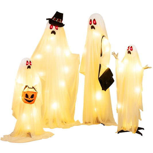 4 PCS Halloween Light up White Cloth Ghost Family with Red and Warm White LED Lights, White Halloween White  at Gallery Canada