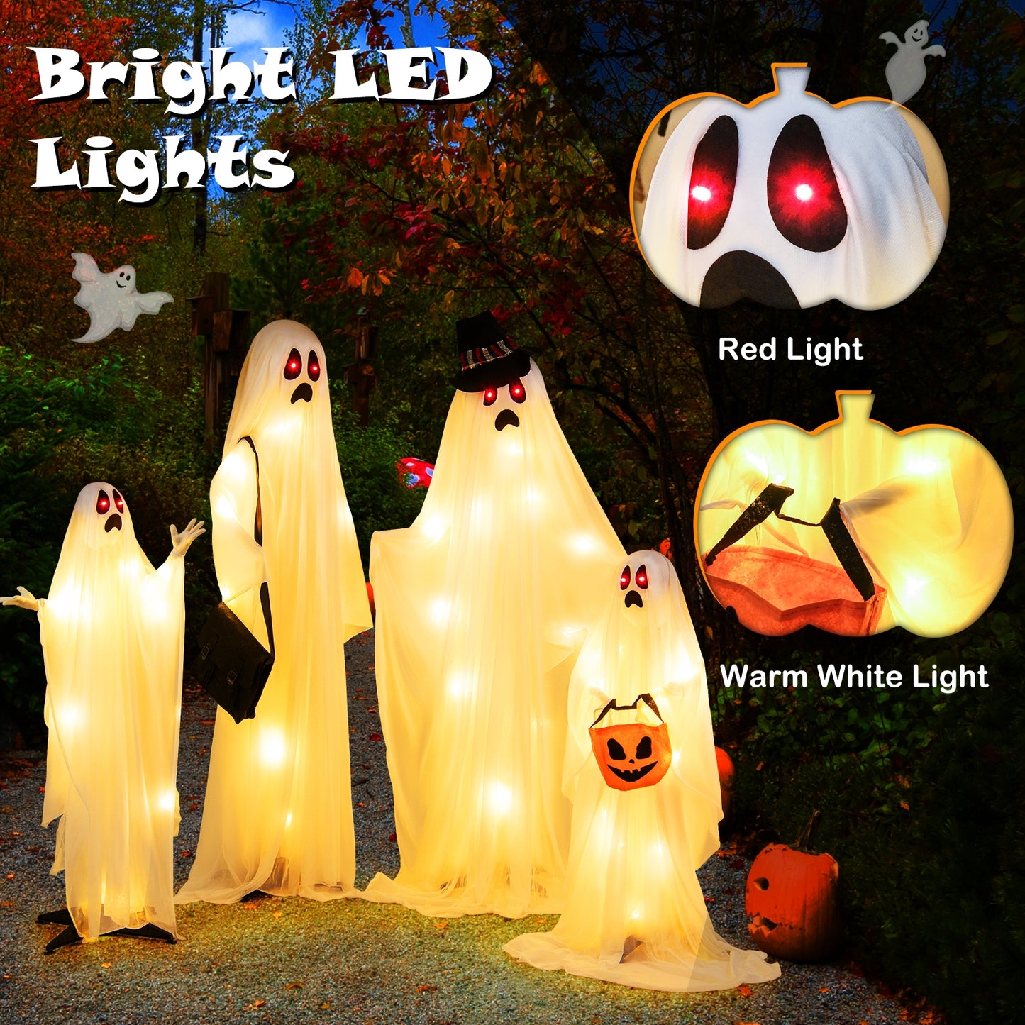 4 PCS Halloween Light up White Cloth Ghost Family with Red and Warm White LED Lights, White Halloween   at Gallery Canada