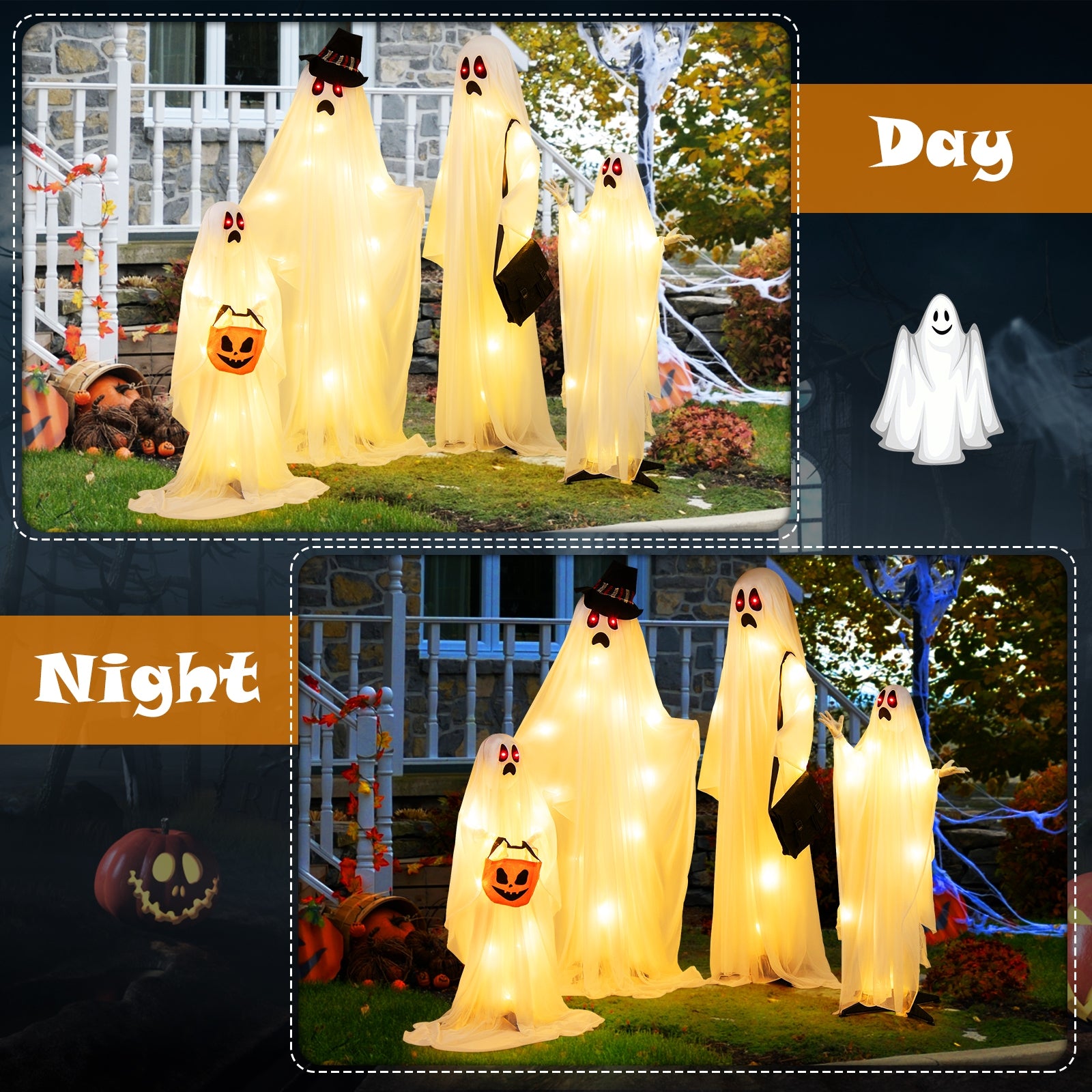 4 PCS Halloween Light up White Cloth Ghost Family with Red and Warm White LED Lights, White Halloween   at Gallery Canada