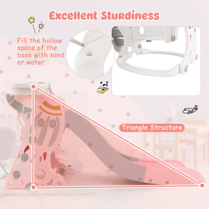 4-in-1 Kids Slide and Swing Set with Basketball Hoop, Pink Climbers & Slides   at Gallery Canada