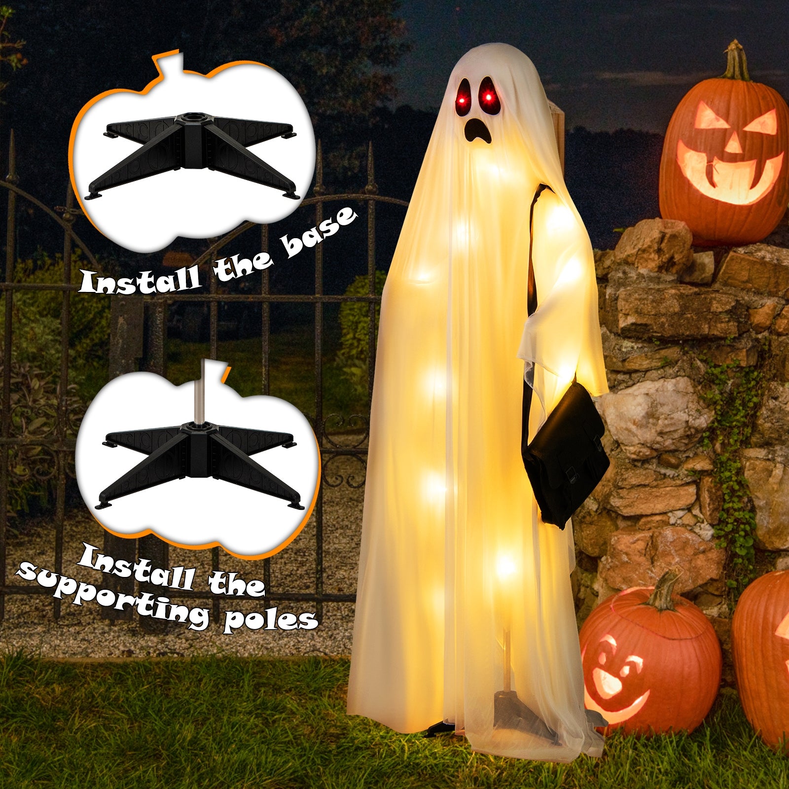 4 PCS Halloween Light up White Cloth Ghost Family with Red and Warm White LED Lights, White Halloween   at Gallery Canada