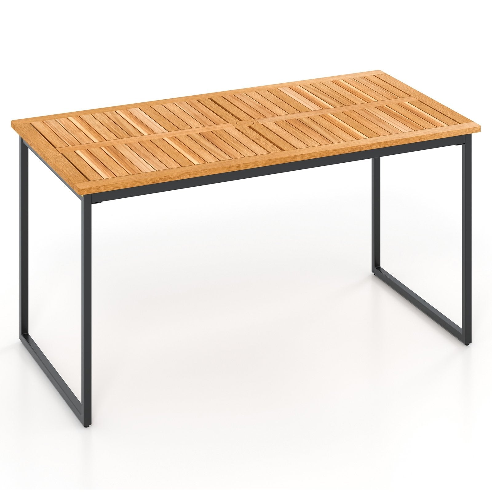 Acacia Wood Dining Table for 6 People with Slatted Tabletop and Umbrella Hole, Natural Dining Tables   at Gallery Canada