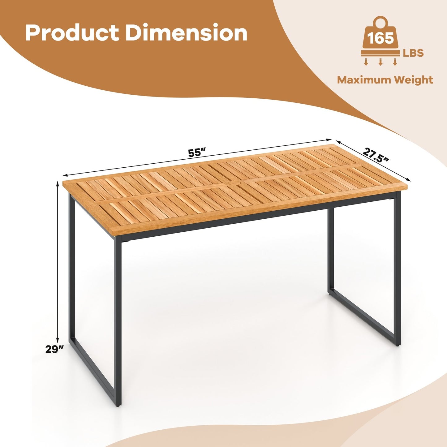 Acacia Wood Dining Table for 6 People with Slatted Tabletop and Umbrella Hole, Natural Dining Tables   at Gallery Canada