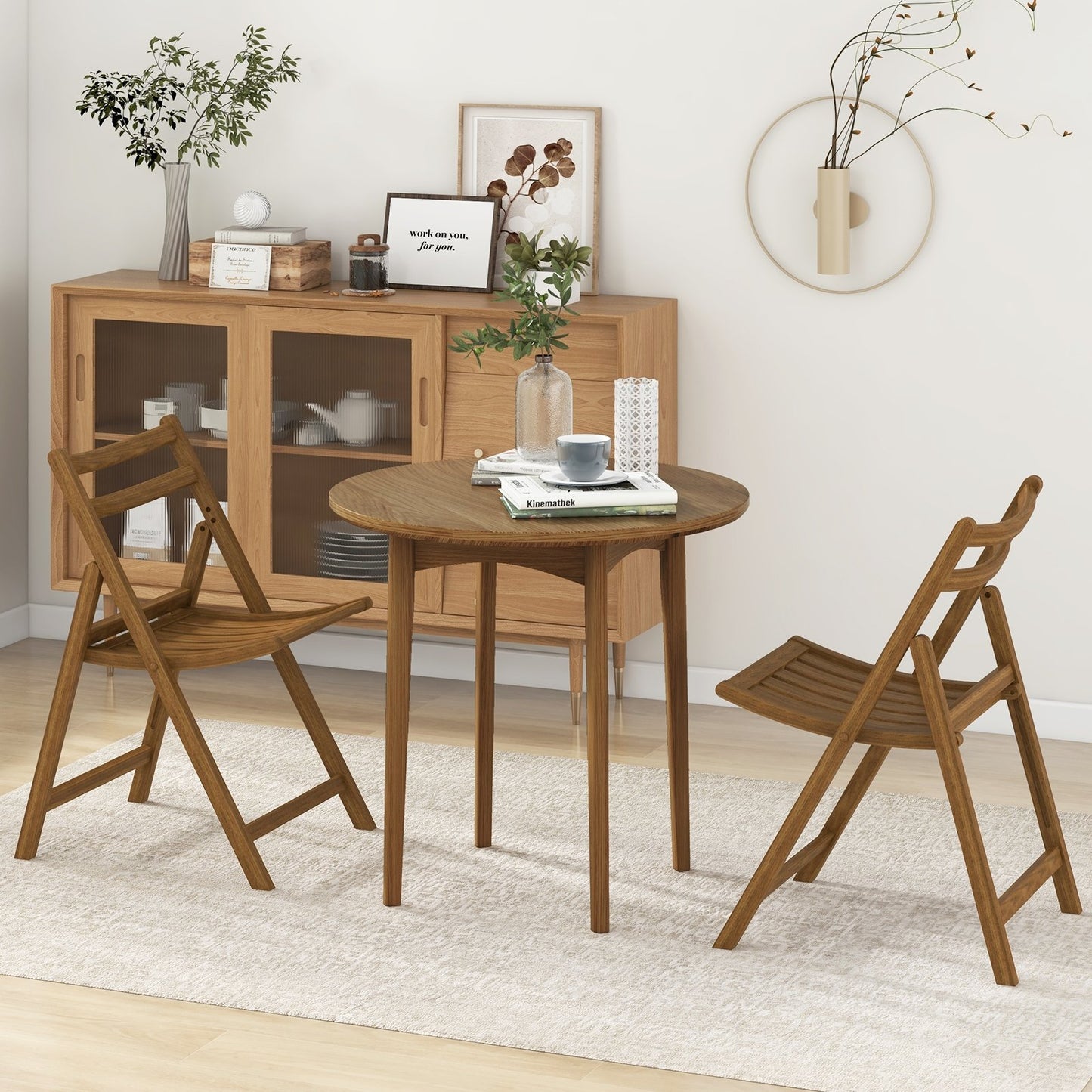 Folding Dining Chair Set of 2 with Rubber Wood Frame and Slatted Seat, Walnut Dining Chairs   at Gallery Canada