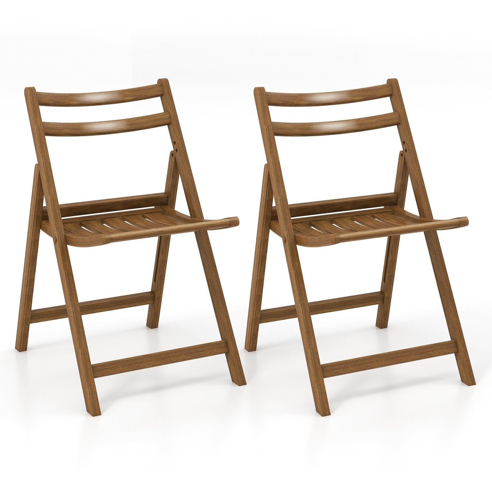 Folding Dining Chair Set of 2 with Rubber Wood Frame and Slatted Seat, Walnut Dining Chairs Walnut  at Gallery Canada