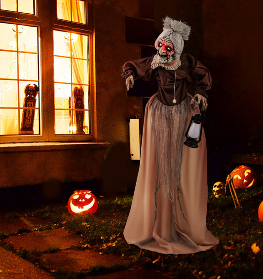 Life-Size Halloween Animatronic Moving and Talking Old Lady Hag Prop, Brown Halloween Brown  at Gallery Canada