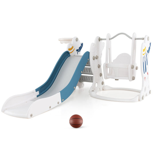 4-in-1 Kids Slide and Swing Set with Basketball Hoop, Blue Climbers & Slides Blue  at Gallery Canada