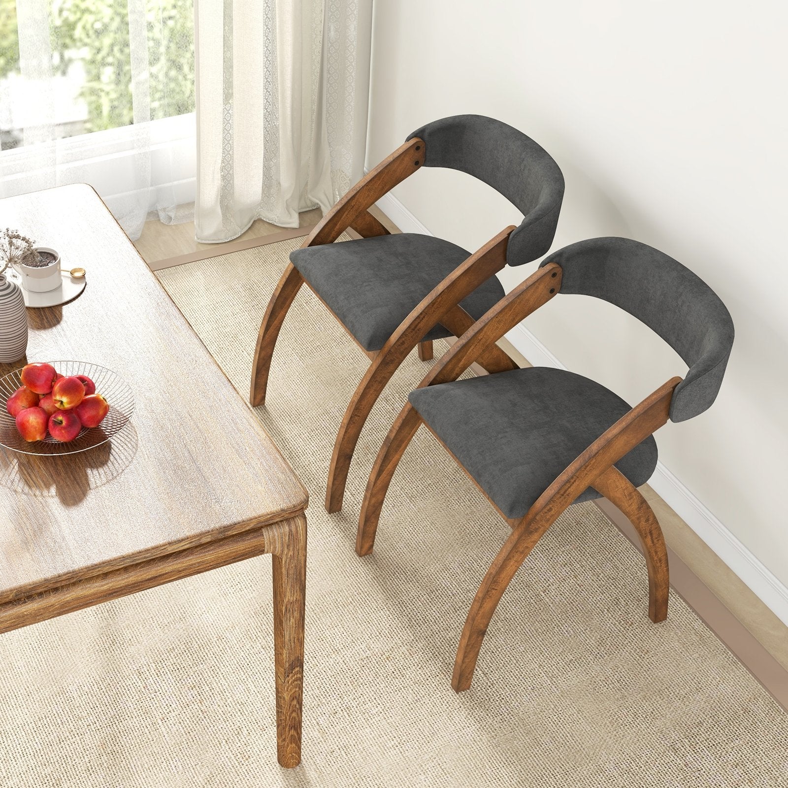 Dining Chair Set of 2 with Padded Cushion and Curved Back for Living Room, Walnut Dining Chairs   at Gallery Canada