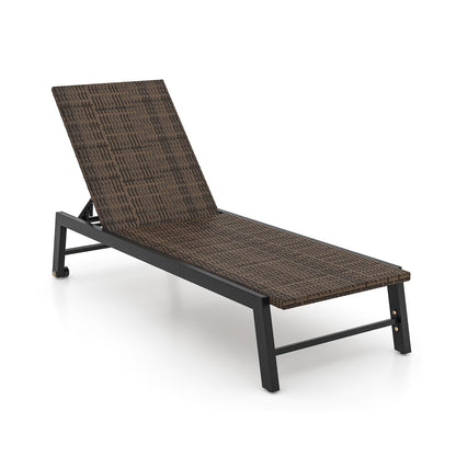 PE Wicker Patio Chaise Lounge Chair with Wheels for Poolside Backyard and Deck, Brown Outdoor Chaise Lounges Brown  at Gallery Canada