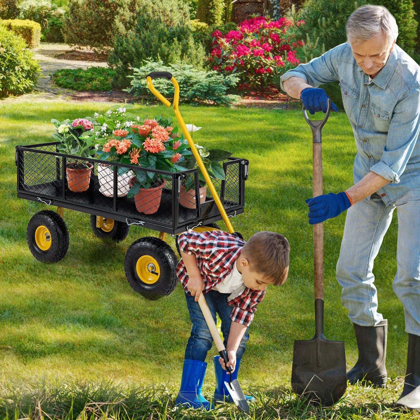 Utility Garden Wagon with 4 Removable Side Panels and 900/1200 LBS Load Capacity-43 X21 X 36 Inch Garden Carts   at Gallery Canada