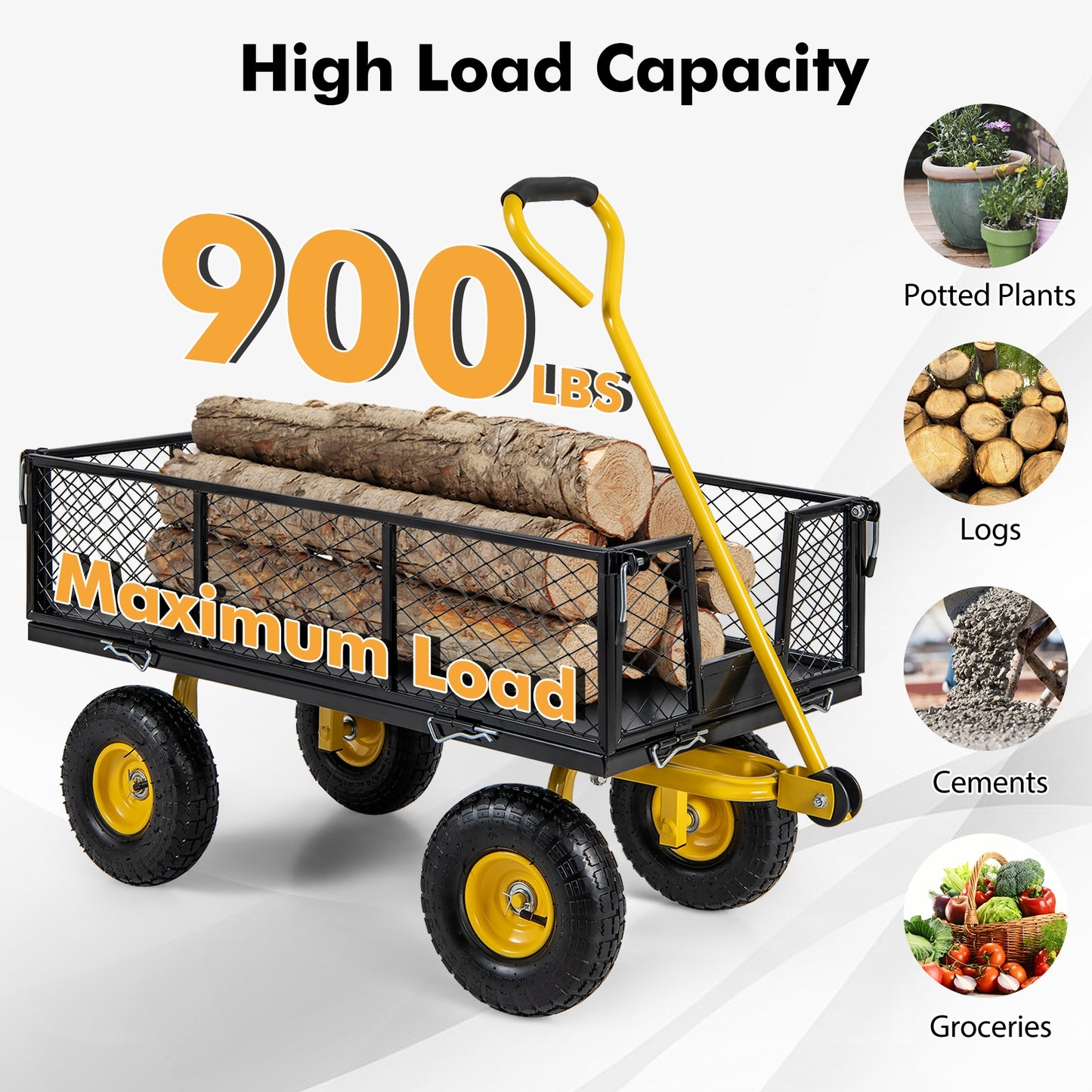 Utility Garden Wagon with 4 Removable Side Panels and 900/1200 LBS Load Capacity-43 X21 X 36 Inch Garden Carts   at Gallery Canada