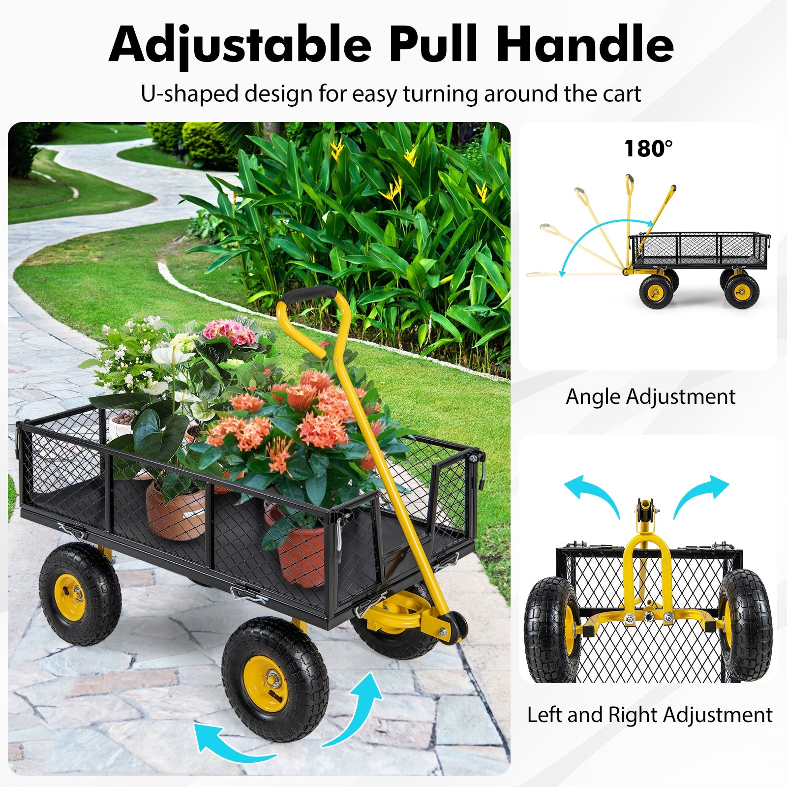 Utility Garden Wagon with 4 Removable Side Panels and 900/1200 LBS Load Capacity-43 X21 X 36 Inch Garden Carts   at Gallery Canada