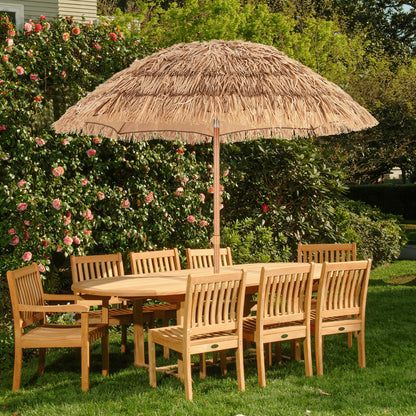 6.5 Feet Thatched Tiki Umbrella with Foldable Stand Push Button Tilt, Natural Outdoor Umbrellas   at Gallery Canada