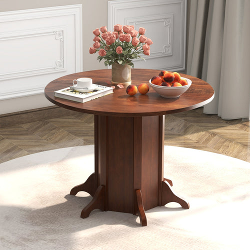 Round Dining Table with Pedestal Base for 4-6 People, Walnut