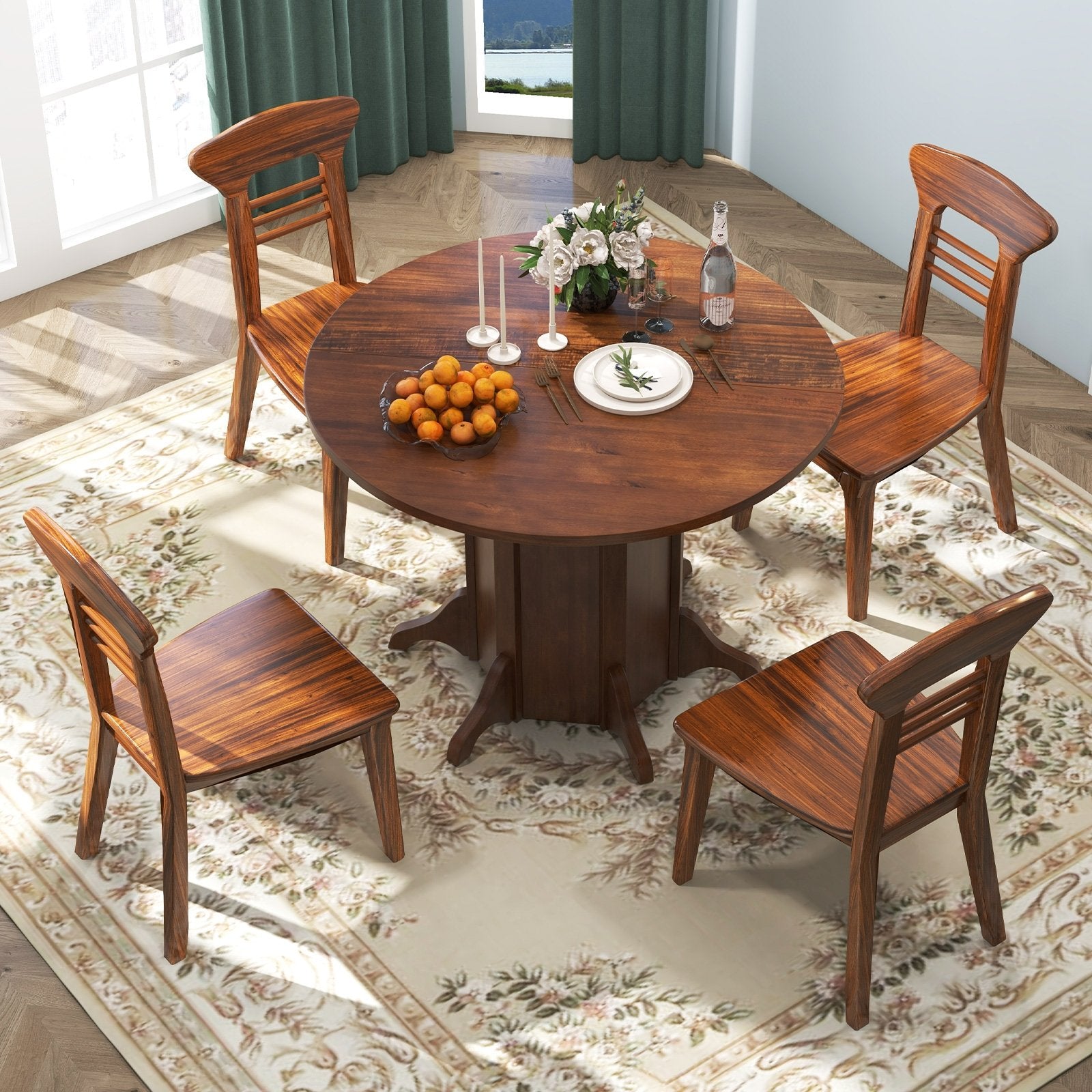 Round Dining Table with Pedestal Base for 4-6 People, Walnut Dining Tables   at Gallery Canada