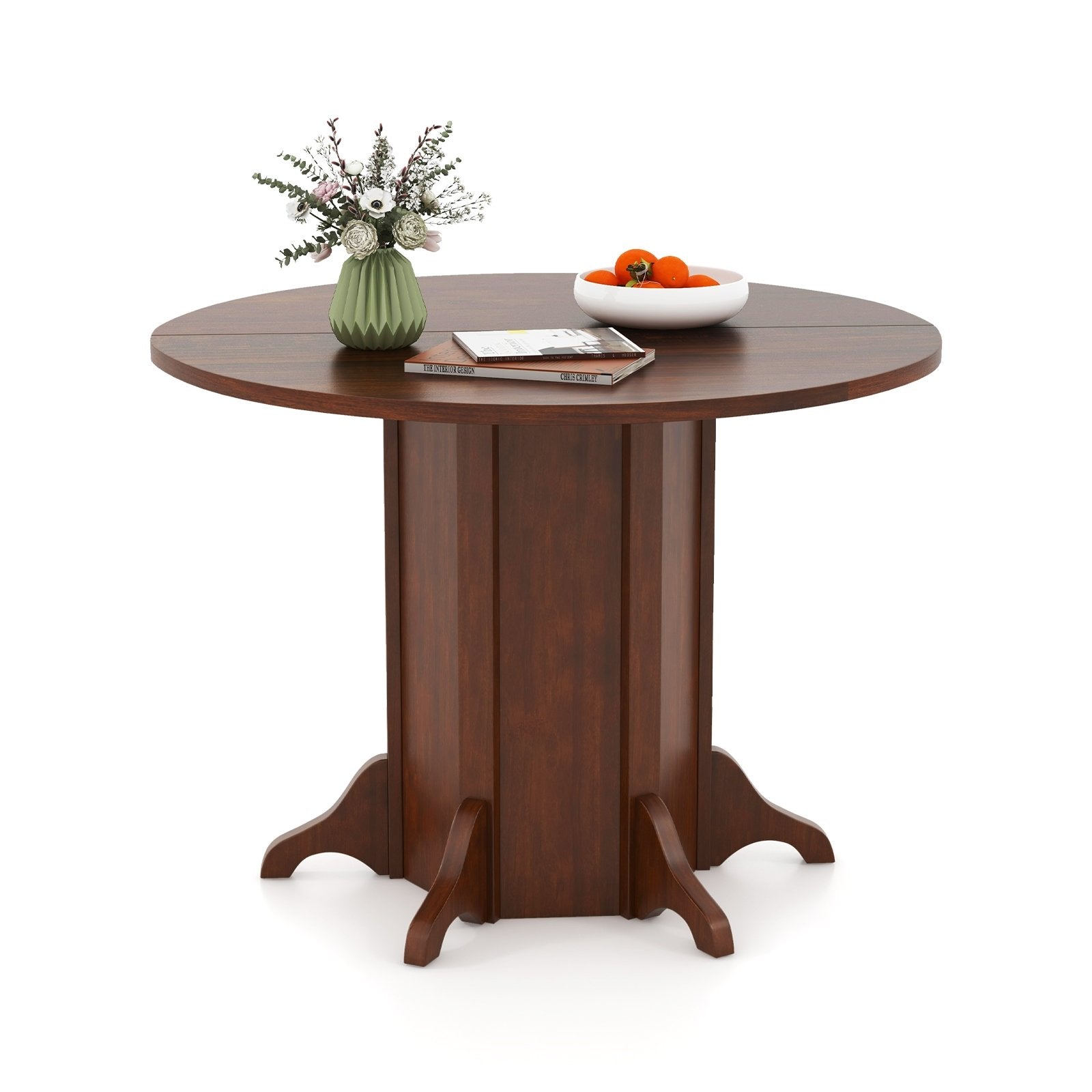 Round Dining Table with Pedestal Base for 4-6 People, Walnut Dining Tables Walnut  at Gallery Canada