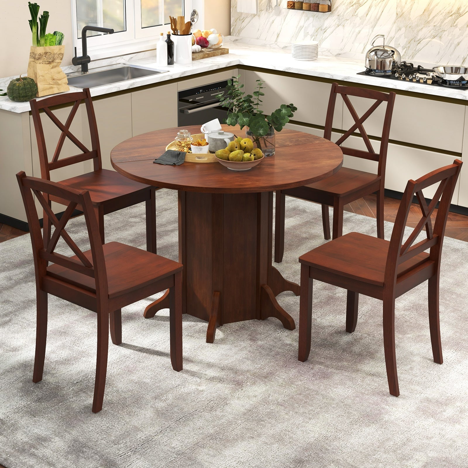 Round Dining Table with Pedestal Base for 4-6 People, Walnut Dining Tables   at Gallery Canada