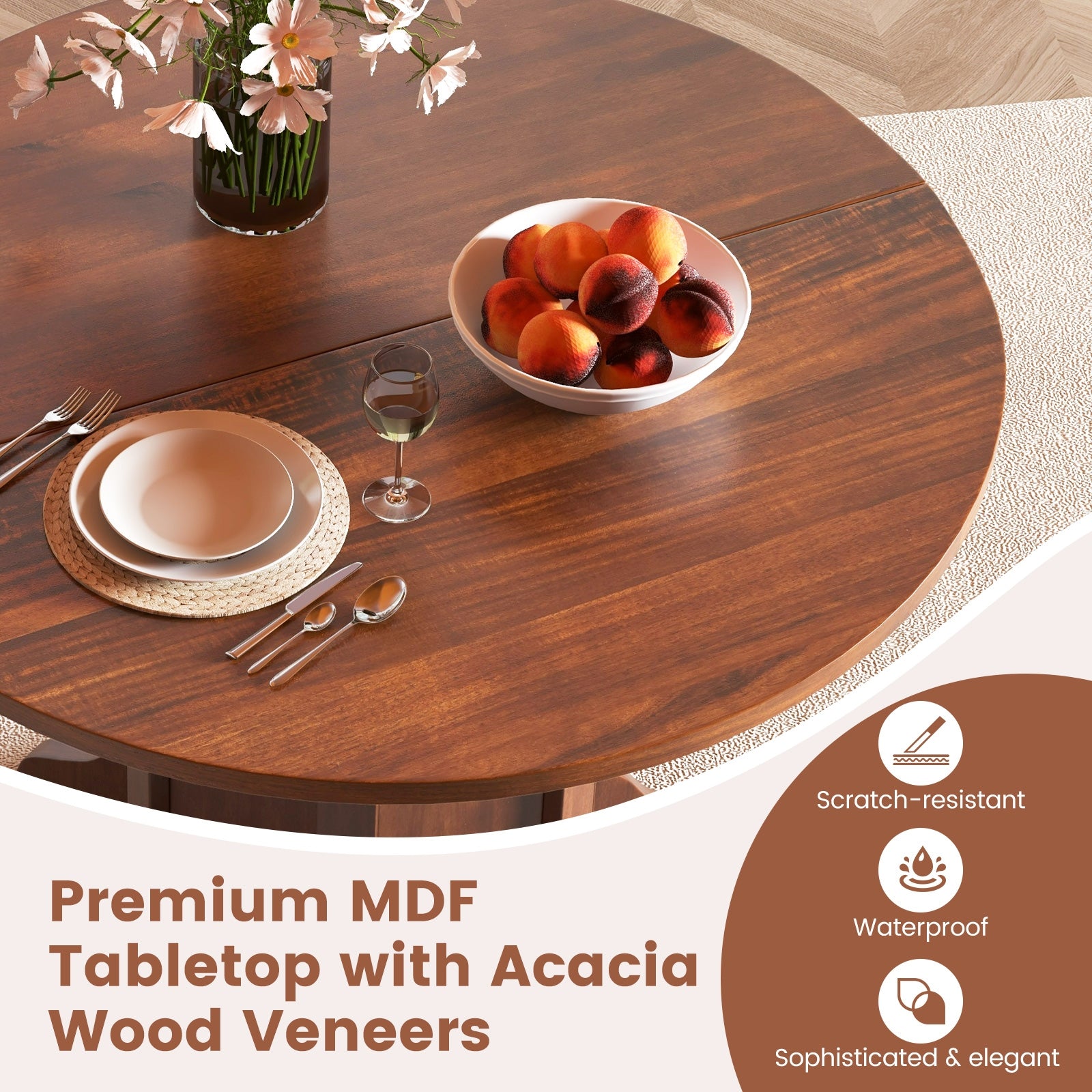 Round Dining Table with Pedestal Base for 4-6 People, Walnut Dining Tables   at Gallery Canada