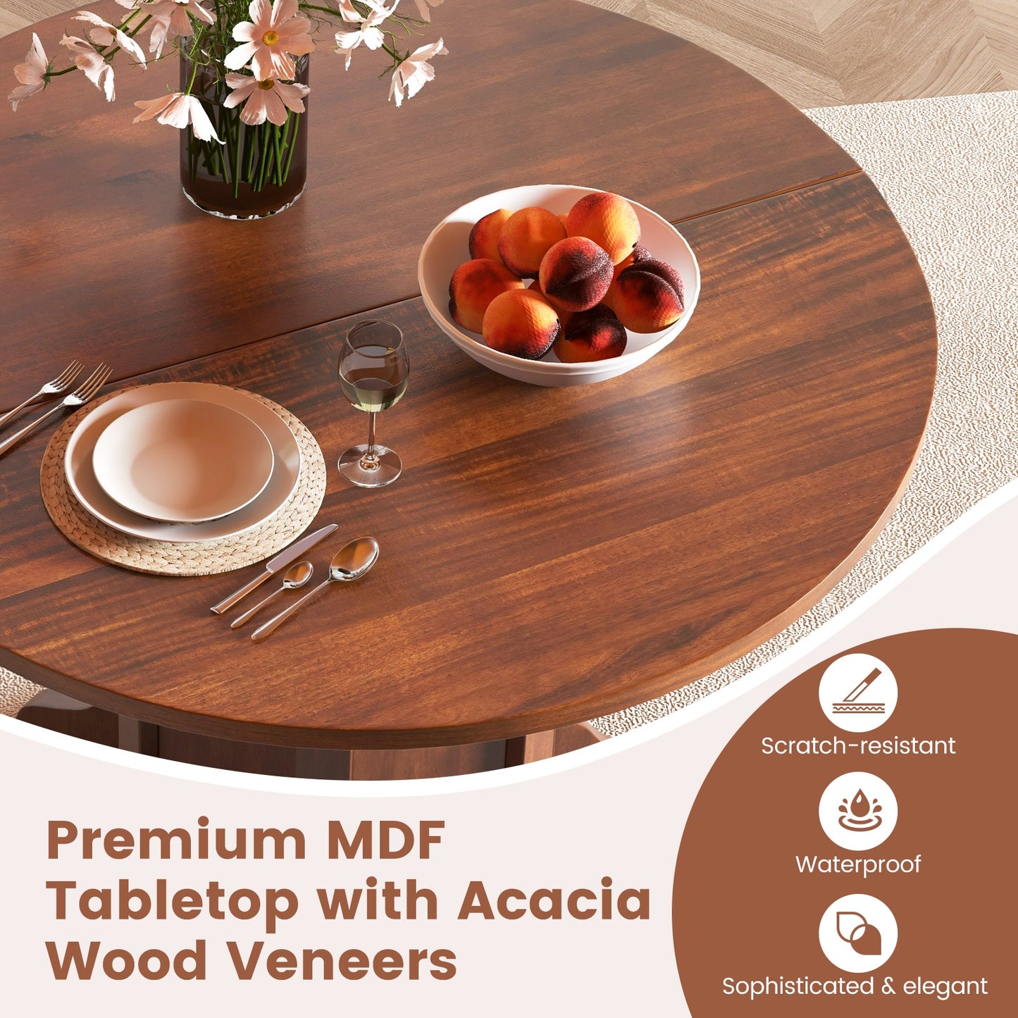 Round Dining Table with Pedestal Base for 4-6 People, Walnut Dining Tables   at Gallery Canada