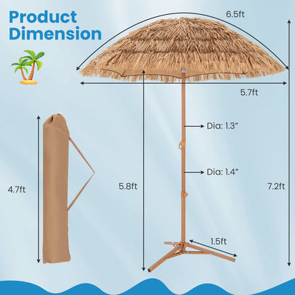 6.5 Feet Thatched Tiki Umbrella with Foldable Stand Push Button Tilt, Natural Outdoor Umbrellas   at Gallery Canada