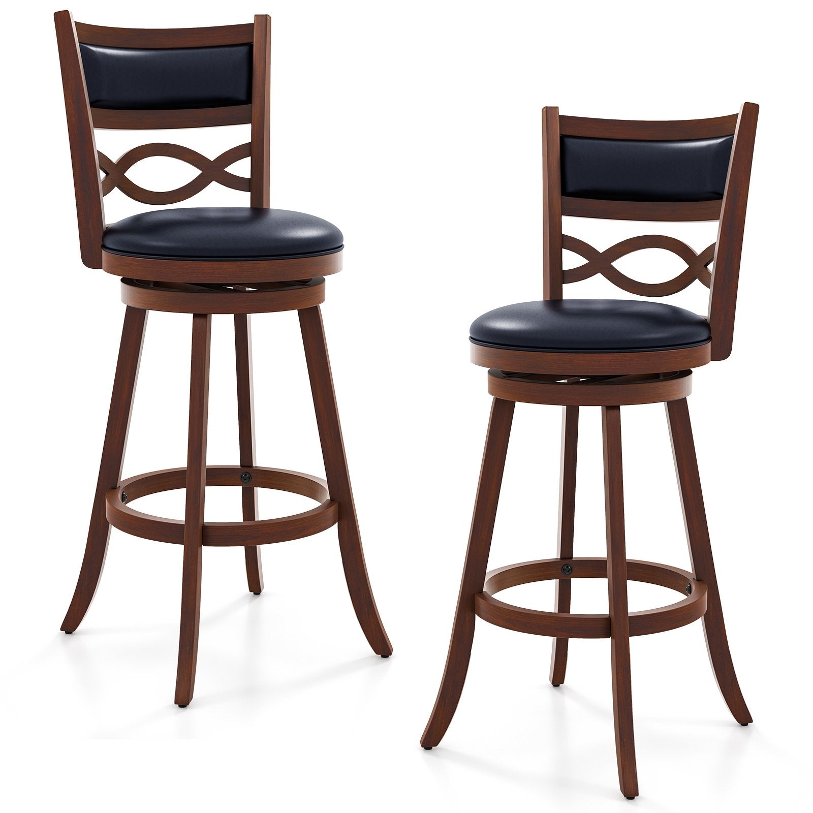 Bar Stools Set of 2 with Rubber Wood Frame and Faux Leather Upholstered Seat-29 Inch, Black & Brown Bar Stools Set of 2, 29