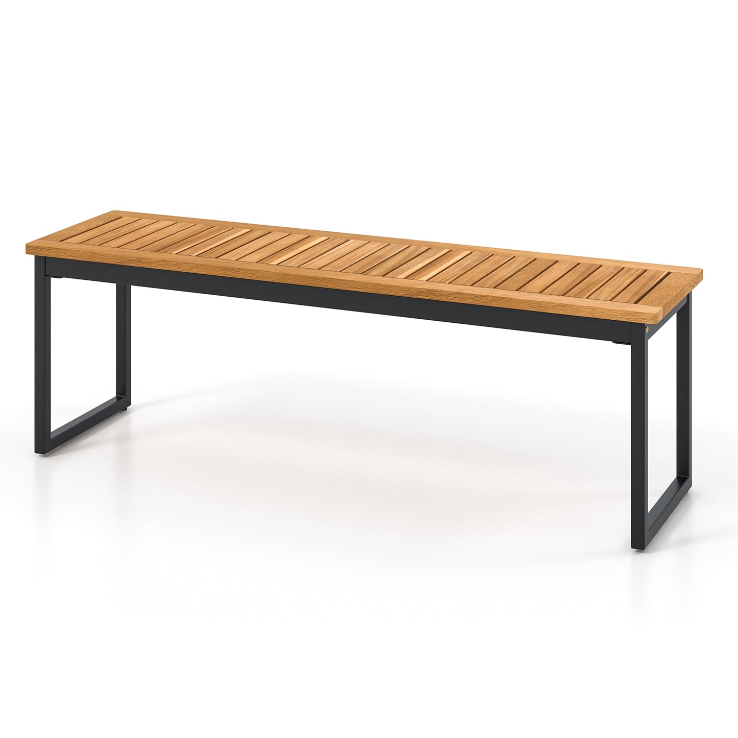 Patio Dining Bench Backless with Slatted Seat and Metal Legs, Natural Outdoor Benches Natural  at Gallery Canada