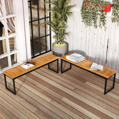 Set of 2 Patio Dining Bench for 2-3 Person Indoor Outdoor, Natural Outdoor Benches   at Gallery Canada