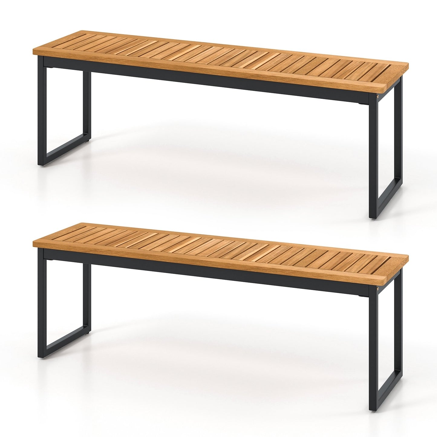 Set of 2 Patio Dining Bench for 2-3 Person Indoor Outdoor, Natural Outdoor Benches Natural  at Gallery Canada