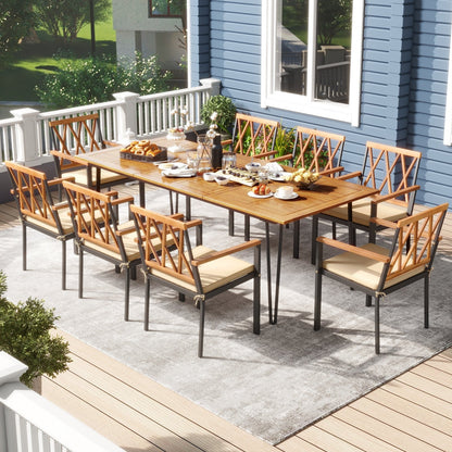 Acacia Wood Outdoor Furniture Set 9 Pieces Patio Dining Set with 8 Chairs, Natural Patio Dining Sets   at Gallery Canada